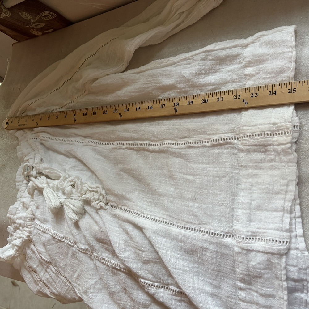 Sundance Gauze Shirt Petite M Off White Cotton Blend Tassel Tie Peasant Blouse - Picture 8 of 10